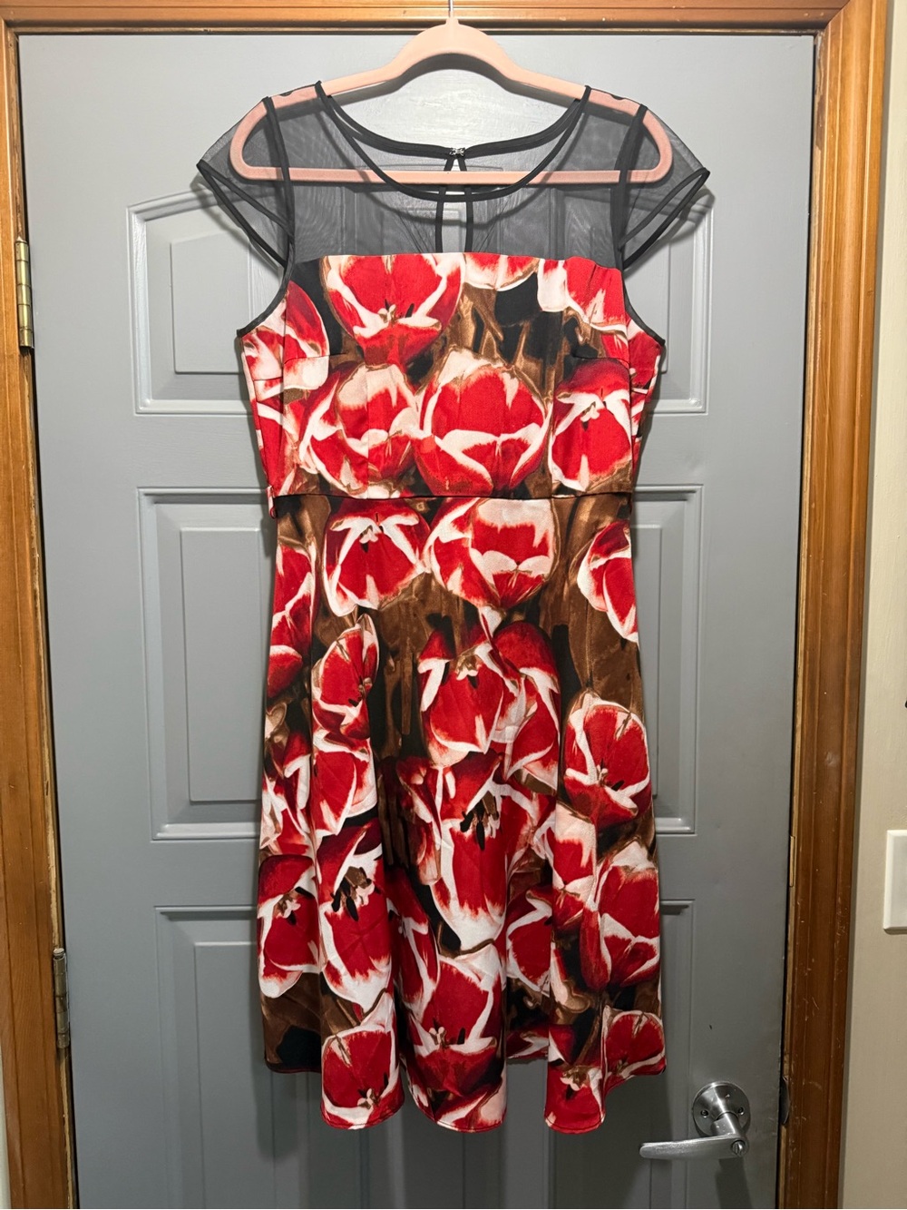 Liz Claiborne Dress with Red Floral Accents(12)